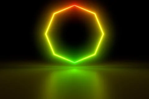 Colored luminous geometric shape on a black background. Stock Illustration