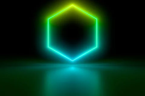 Colored luminous geometric shape on a black background. Stock Illustration