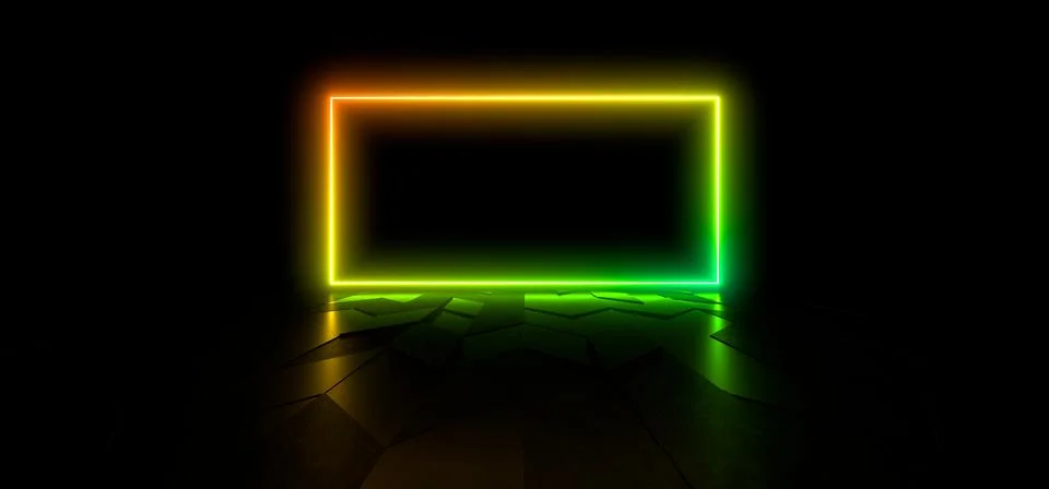 Colored luminous geometric shape on a black background. 3d rendering image. Stock Illustration
