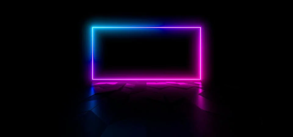 Colored luminous geometric shape on a black background. 3d rendering image. Stock Illustration