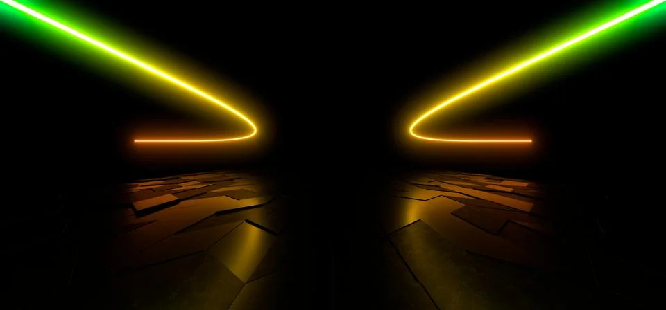 Colored luminous geometric shape on a black background. 3d rendering image. Stock Illustration