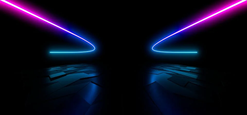 Colored luminous geometric shape on a black background. 3d rendering image. Stock Illustration