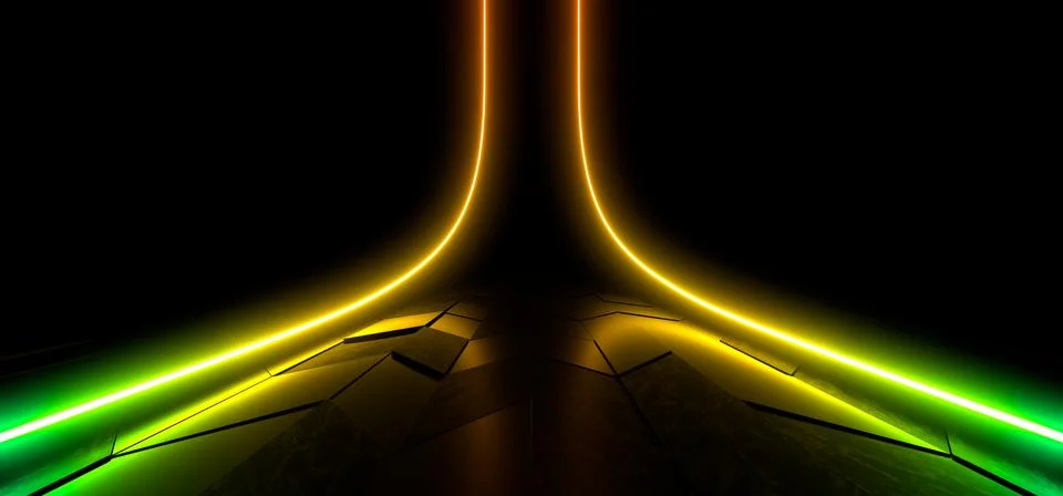 Colored luminous geometric shape on a black background. 3d rendering image. Stock Illustration