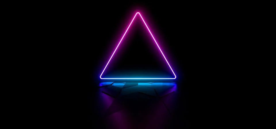 Colored luminous geometric shape on a black background. 3d rendering image. Stock Illustration