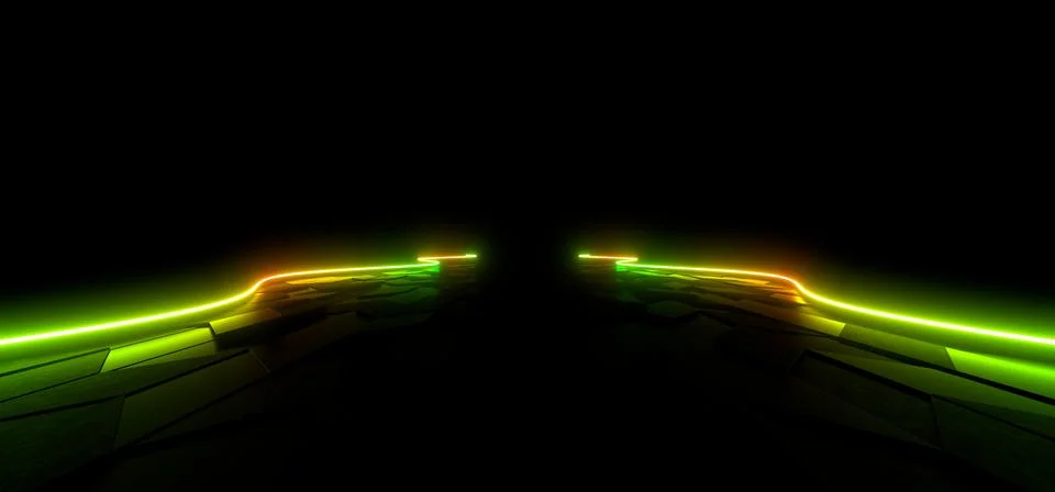 Colored luminous geometric shape on a black background. 3d rendering image. Stock Illustration