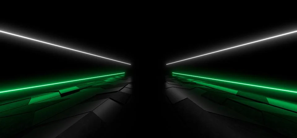 Colored luminous geometric shape on a black background. 3d rendering image. Stock Illustration