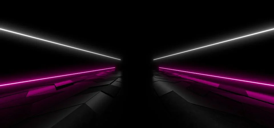 Colored luminous geometric shape on a black background. 3d rendering image. Stock Illustration