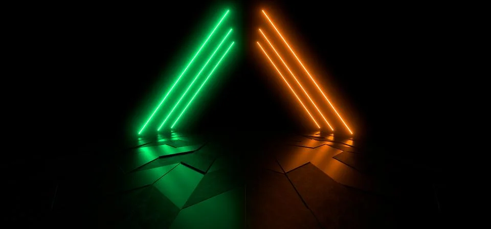 Colored luminous geometric shape on a black background. 3d rendering image. Stock Illustration