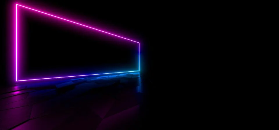 Colored luminous geometric shape on a black background. 3d rendering image. Stock Illustration