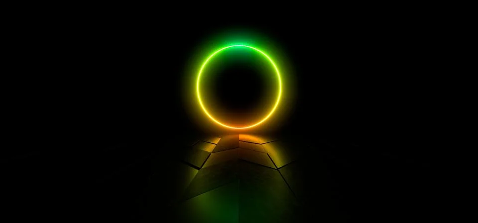 Colored luminous geometric shape on a black background. 3d rendering image. Stock Illustration