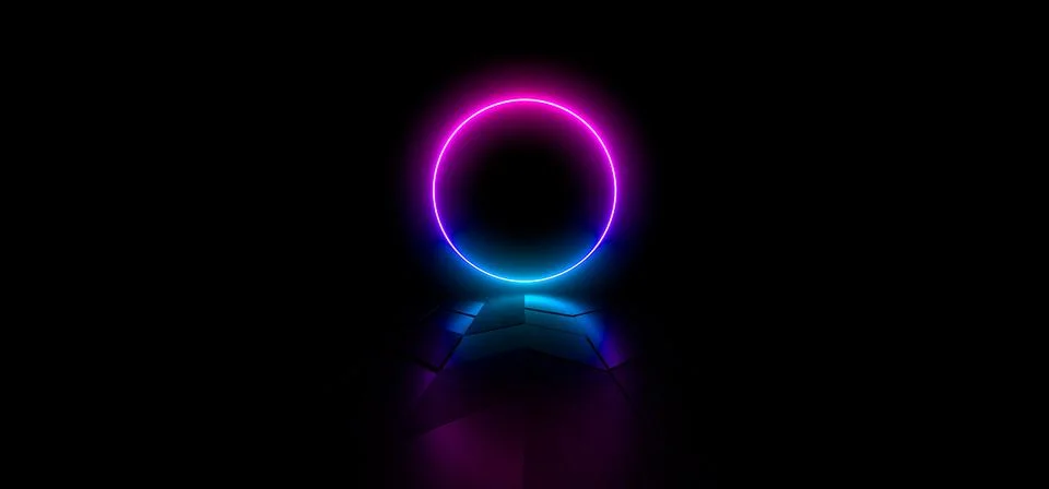 Colored luminous geometric shape on a black background. 3d rendering image. Stock Illustration