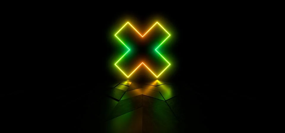 Colored luminous geometric shape on a black background. 3d rendering image. Stock Illustration