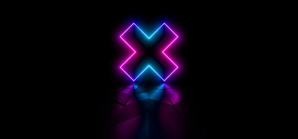 Colored luminous geometric shape on a black background. 3d rendering image. Stock Illustration