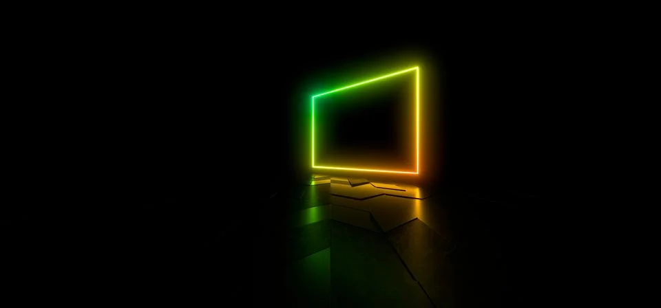 Colored luminous geometric shape on a black background. 3d rendering image. Stock Illustration