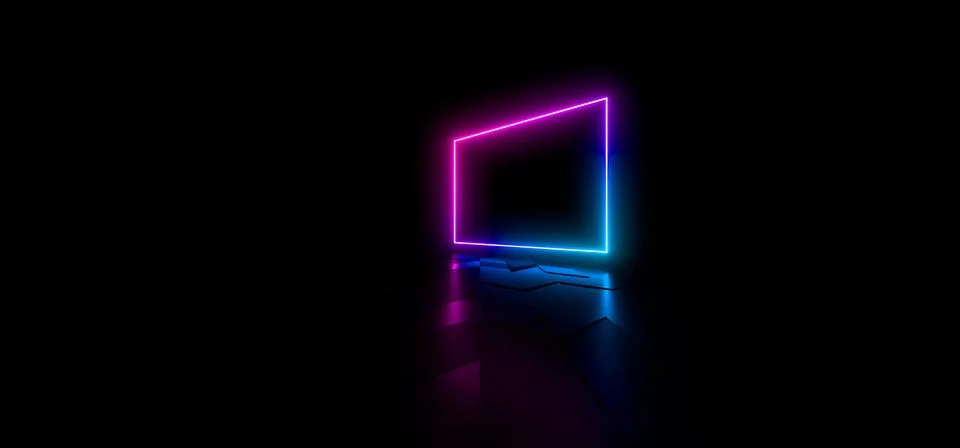 Colored luminous geometric shape on a black background. 3d rendering image. Stock Illustration