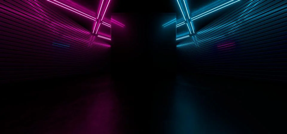 Colored luminous geometric shape on a black background. 3d rendering image. Stock Illustration