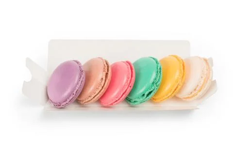 Colored macaroons pack isolated on white with clipping path Foto stock