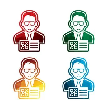 Colored man with QR code pass icons on white background. isolated QR code pass 스톡 일러스트