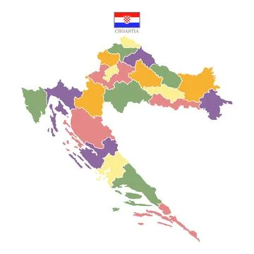 Colored map of croatia with borders with flag Stock Illustration