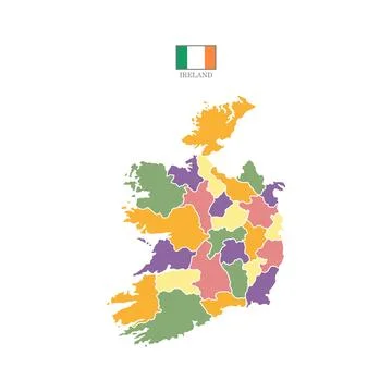Colored map of lrelad with borders with flag Stock Illustration