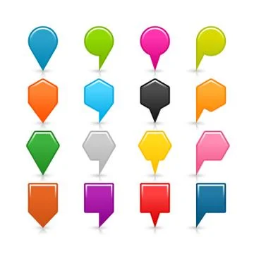 Colored map pin sign icon with gray shadow Illustrazione stock