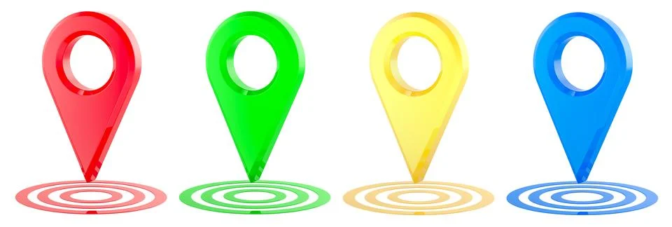 Colored map pointers, 3D rendering Stock Illustration