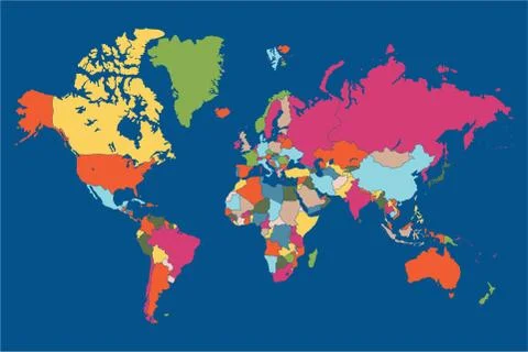 Colored map of world with countries borders, vector iilustration Stock Illustration