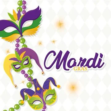 Colored mardi gras poster with different masks Vector Illustrazione stock