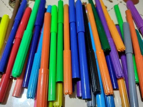 Colored markers - close up Stock Photos