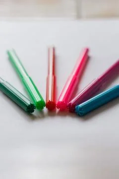 Colored markers with lids vertical view Stock Photos