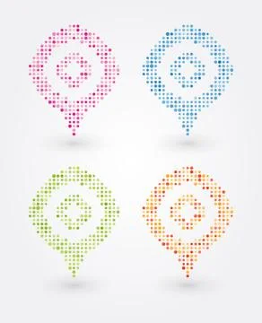 Colored markers on the map pin Stock Illustration