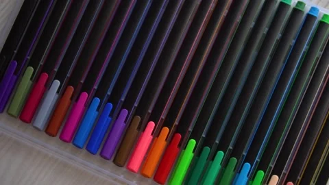 Colored markers on the table top view Stock-Footage 159863062