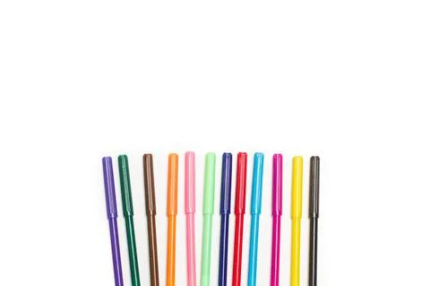 Colored markers on a white background with copy space Foto stock