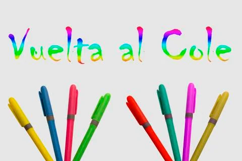 Colored markers on white background with a fun design Stock Photos