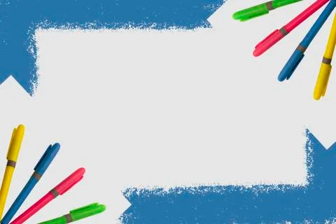 Colored markers on white background with a fun design Stock Photos