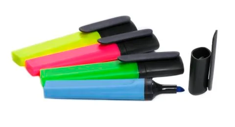Colored markers on a white background Stock Photos