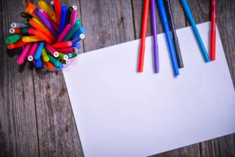 Colored markers on the white background Stock Photos