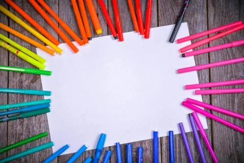 Colored markers on the white background Stock Photos
