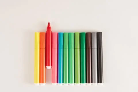 Colored markers on white background. Stock-Fotos
