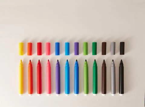 Colored markers on white background. Foto stock