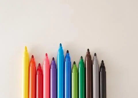 Colored markers on white background. 스톡 사진