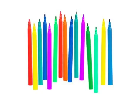 Colored markers on a white background Fotos Stock