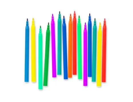 Colored markers on a white background Photos