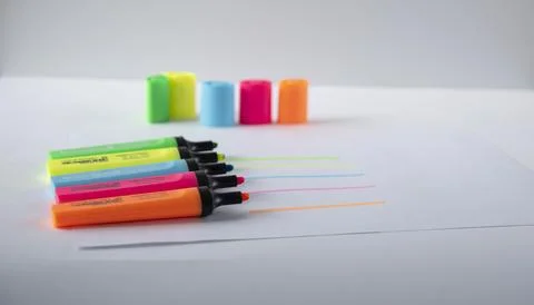Colored markers on white background. text space .close-up. Stock Photos