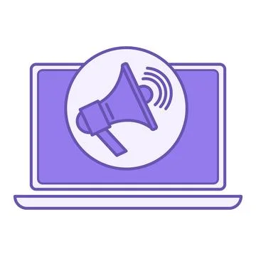 Colored Marketing Icon. Vector Icon of Laptop and Loudspeaker. Blogging, Sa.. 스톡 일러스트