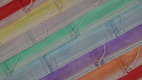 Colored masks. surgical masks of different colors. Stock Footage 145670565