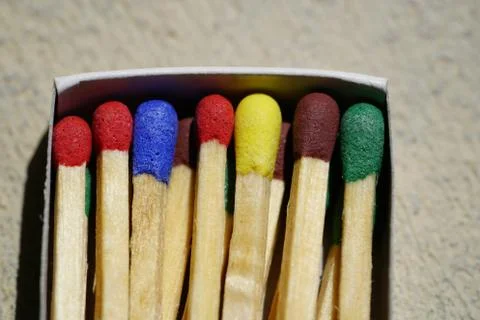 Colored matches in the box. Stock Photos
