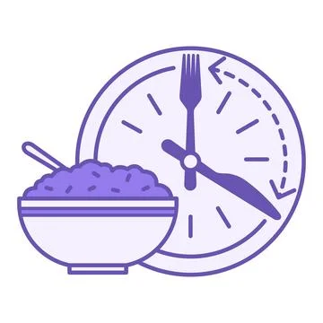 Colored Meal Timing Icons. Vector Illustration. Clock with Knife and Fork, .. Stock Illustration