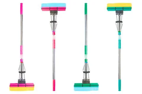 Colored mechanical double-rolled pull-action PVA mops isolated Stockfoto's