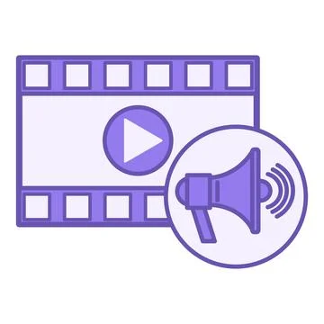 Colored Media Icon. Vector Icon of Film Strip, Play Button, and Loudspeaker.. Stock Illustration